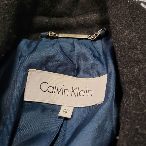Calvin Klein Black 8P Wool Dressy Business Casual Lined Pea Coat Jacket - Picture 5 of 7